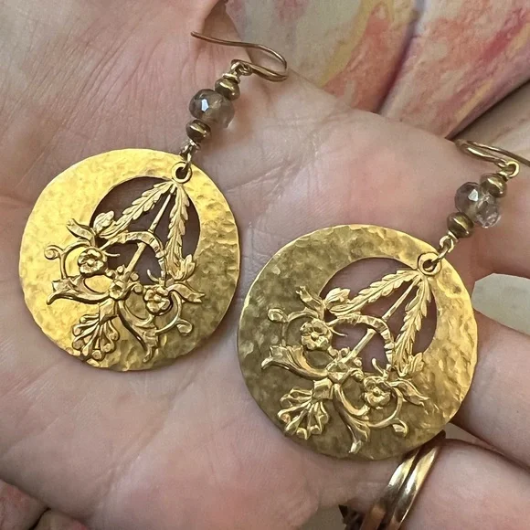 Handmade gemstone nouveau earrings. - Picture 4 of 9